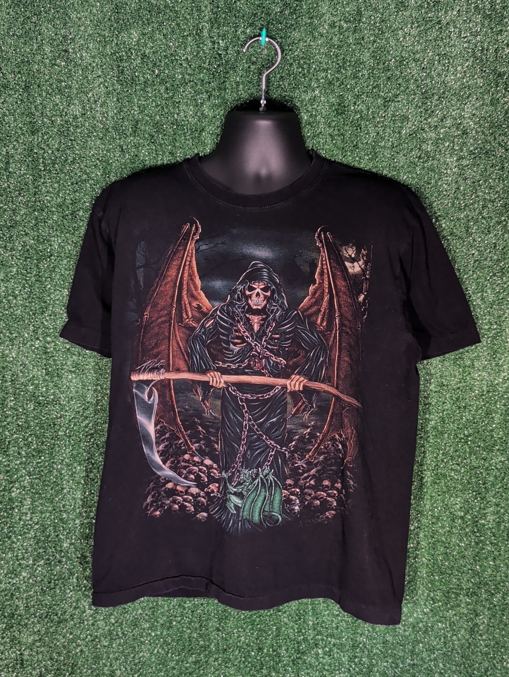Vintage Rock eagle Men's Black Graphic Tee Grim Reaper Single Stitch Size XL
